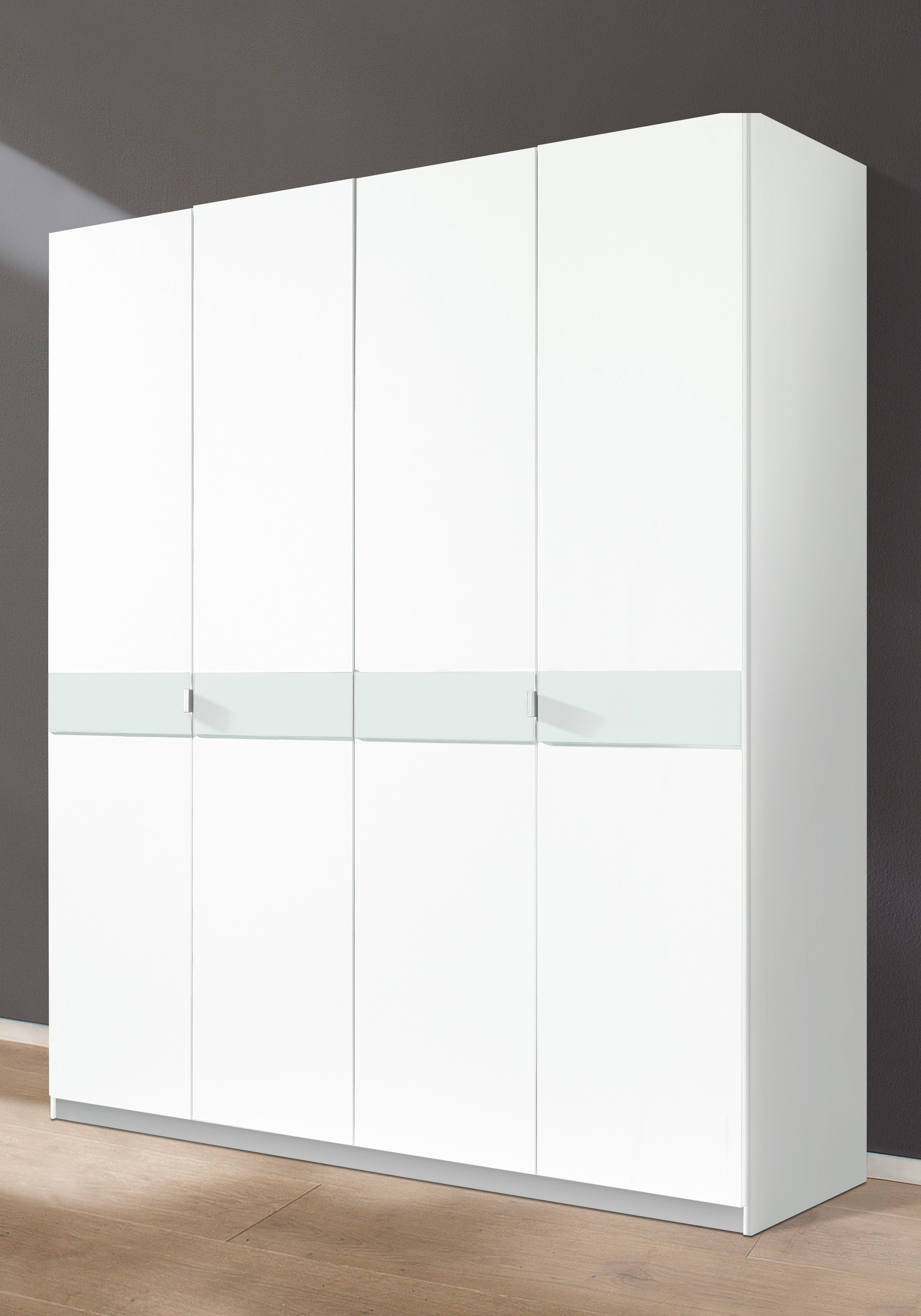 Kleiderschrank PRIESS "Drehtürenschrank Kleiderschrank Schrank Schlafzimmerschrank Madrid", weiß (weiß, weißglas), B:185cm H:193cm T:54cm, Holzwerkstoff, Schränke, Kleiderschrank, mit farbiger Glasauflage, erweiterbar mit Schrankaufsatz Madrid