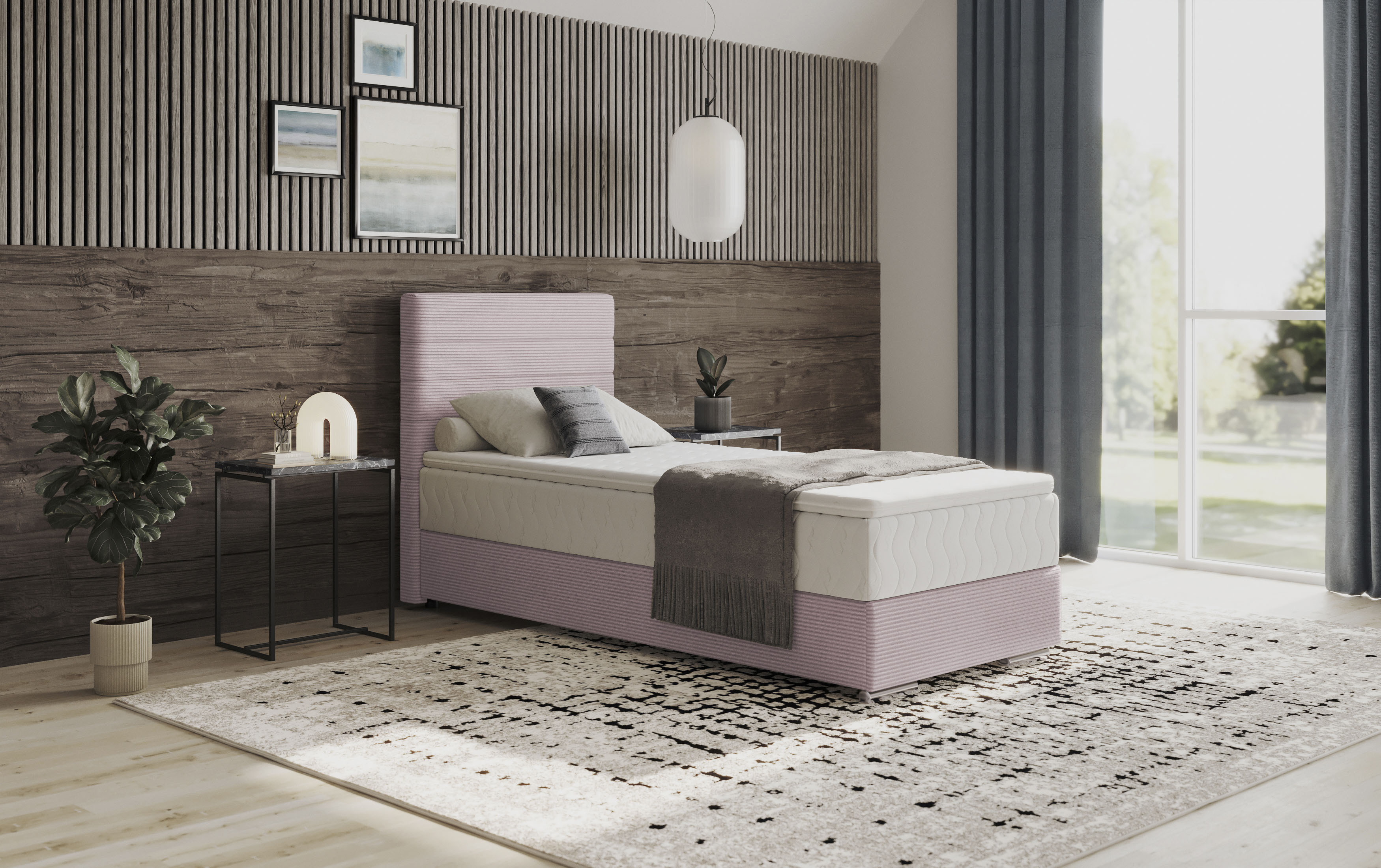 Boxbett MR. COUCH "Stratus 2", rosa (stripes 8626 flamingo), B:97cm L:211cm, 92% Polyester / 8% Nylon, Komplettbetten, Boxspringbett, inkl. Bettkasten und Matratze