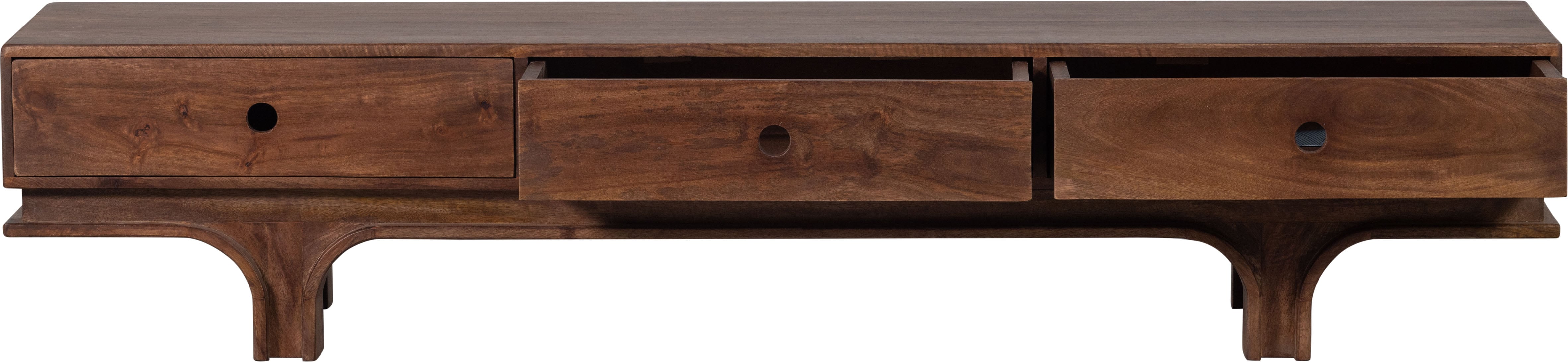 Lowboard WOOOD "Staes TV-Board", braun (walnuss), B:180cm H:37cm T:45cm, Holz teilmassiv, Sideboards, TV-Kommode, drei Schubladen, H 37 cm x B 180 cm