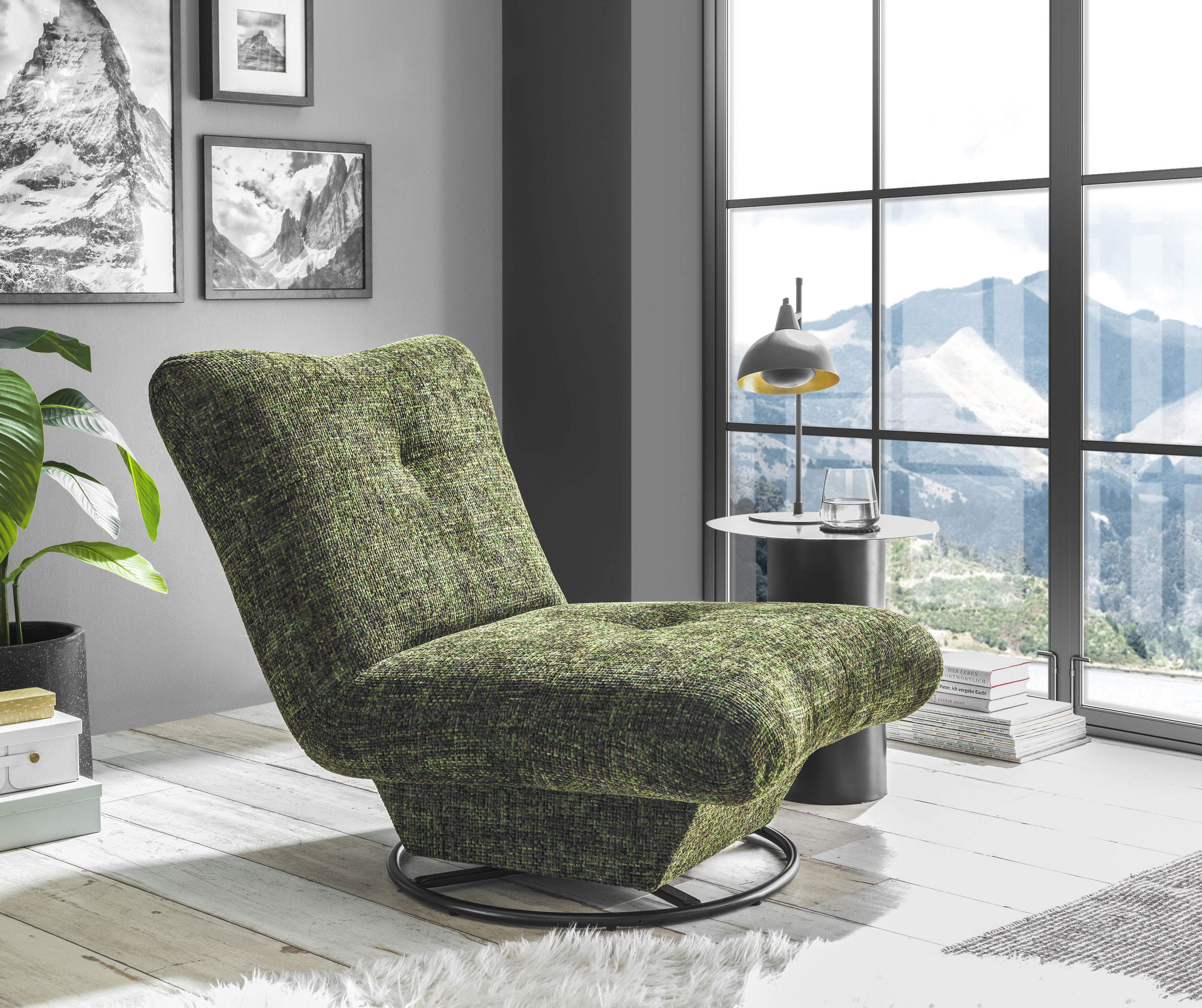 Drehsessel ED EXCITING DESIGN "Maranello", grün (winter moss), B:96cm H:75cm T:93cm, 100% Polyester, Sessel, Drehsessel, frei im Raum stellbar, drehbar