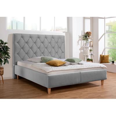 Polsterbett "Sunley 140", silber, B:183cm L:210cm, Struktur (100% Polyester), Samtstoff (100% Polyester), GUIDO MARIA KRETSCHMER HOME & LIVING, Betten, Kreuzsteppung, Kopfteilhöhe 142 cm, ohne oder mit Matratze/Lattenrost Image