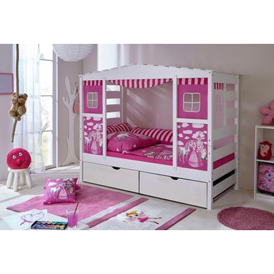 Kinderbett TICAA "Lio", weiß (kiefer massiv weiß gewachst), B:96,6cm, Betten, Hausbett, inkl. Schubkasten und Rollrost Image