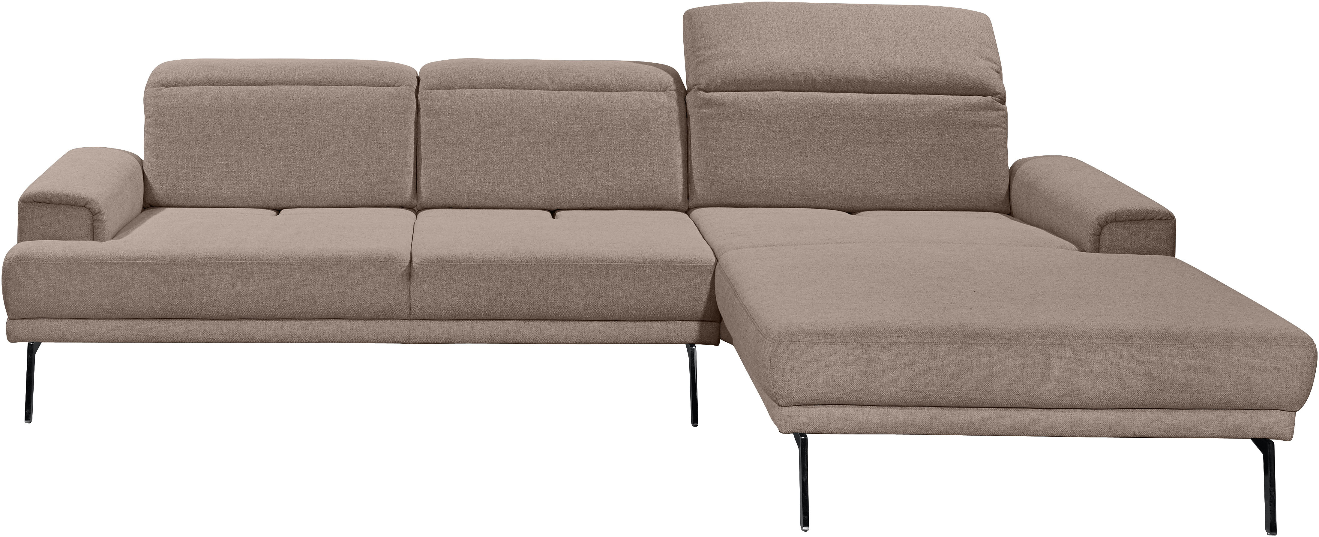 Ecksofa MUSTERRING "MR 4580", grau (taupe), B:288cm H:79cm T:220cm, 100% Polyester, Sofas, Ecksofa, mit Kopf- und Sitztiefenverstellung, Metallfuß chrom, 288 x 193/220cm