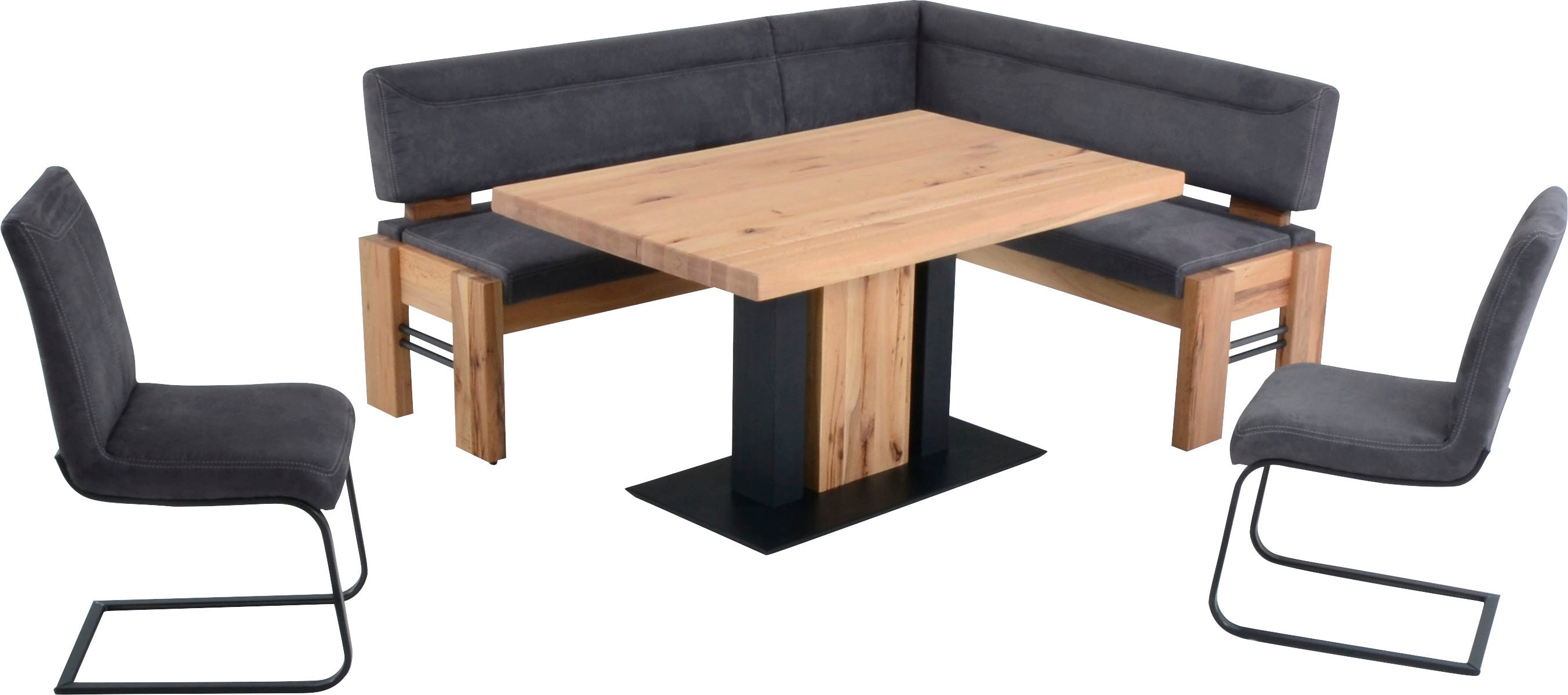 Eckbankgruppe K+W KOMFORT & WOHNEN "Floyd", grau (anthrazit 82), B:163cm H:90cm T:203cm, Sitzmöbel-Sets, Eckbankgruppe, Stauraum-Eckbank, wahlweise rechts oder links langer Schenkel 203cm Image