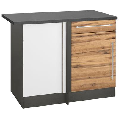 Eckunterschrank KOCHSTATION "KS-Samos", braun (wotaneichefarben, grafit), B:110cm H:85cm T:60cm, Schränke, mit Metallgriff Image