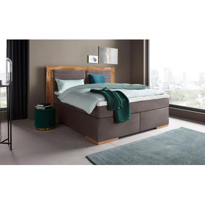Boxspringbett PLACES OF STYLE "Cup", grau (schwarzgrau), B:190cm L:206cm, Bezug: Luxus-Microfaser (100% Polyester), Bezug: Microfaser (100% Polyester), Komplettbetten, Boxspringbett, mit LED-Beleuchtung, Massivholzrahmen und Topper, in 2 Härtegraden Image