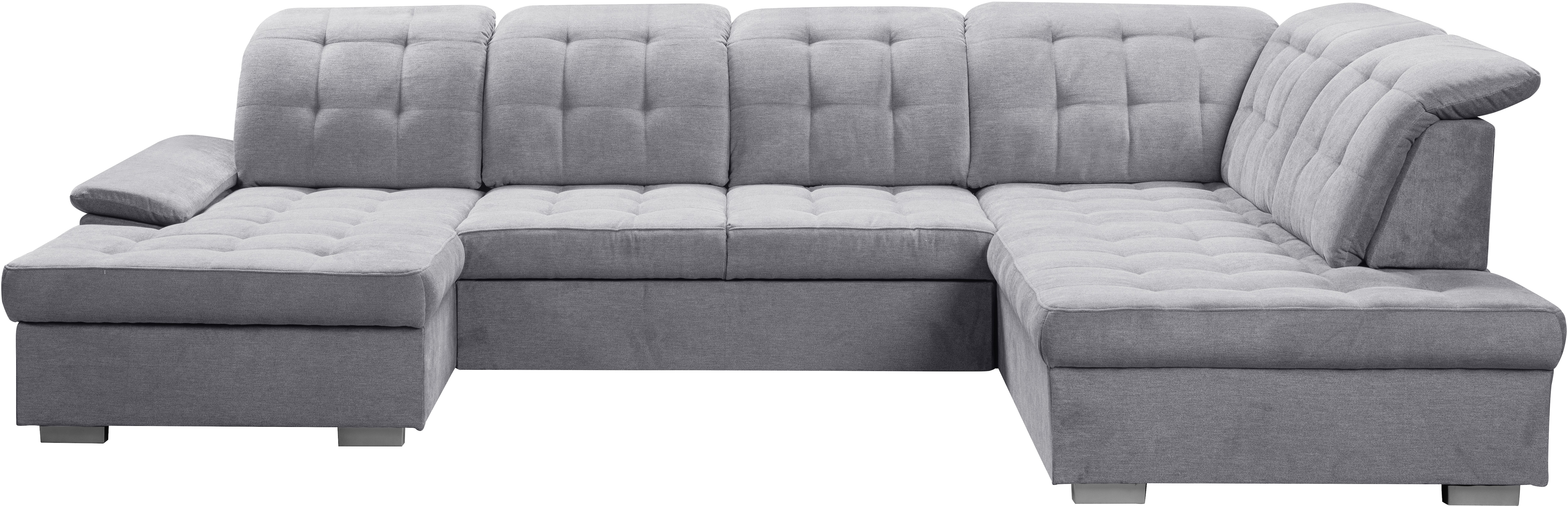 Wohnlandschaft WERK2 "Kordula-New Multifunktion Couch, Breite 332cm, bequem, U-Form", grau (hellgrau), B:332cm H:105cm T:217cm, 95% Polyester, 5% Nylon, Sofas, Wohnlandschaft, Sofa in U-Form mit Schlaffunktion & Bettkasten, Schlafcouch