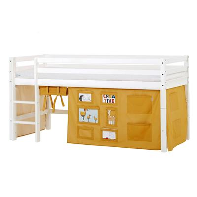 Hochbett HOPPEKIDS "ECO Dream, Kinderbett, Spielbett, Halbhohes Bett aus Massivholz", gelb (weiß, curry, fenster), B:101cm H:105cm L:208cm, Kinderbett: 100% Massivholz: Nordische Kiefer, Vorhang: 100% Baumwolle, Matratzenbezug 100% Baumwolle,... Image
