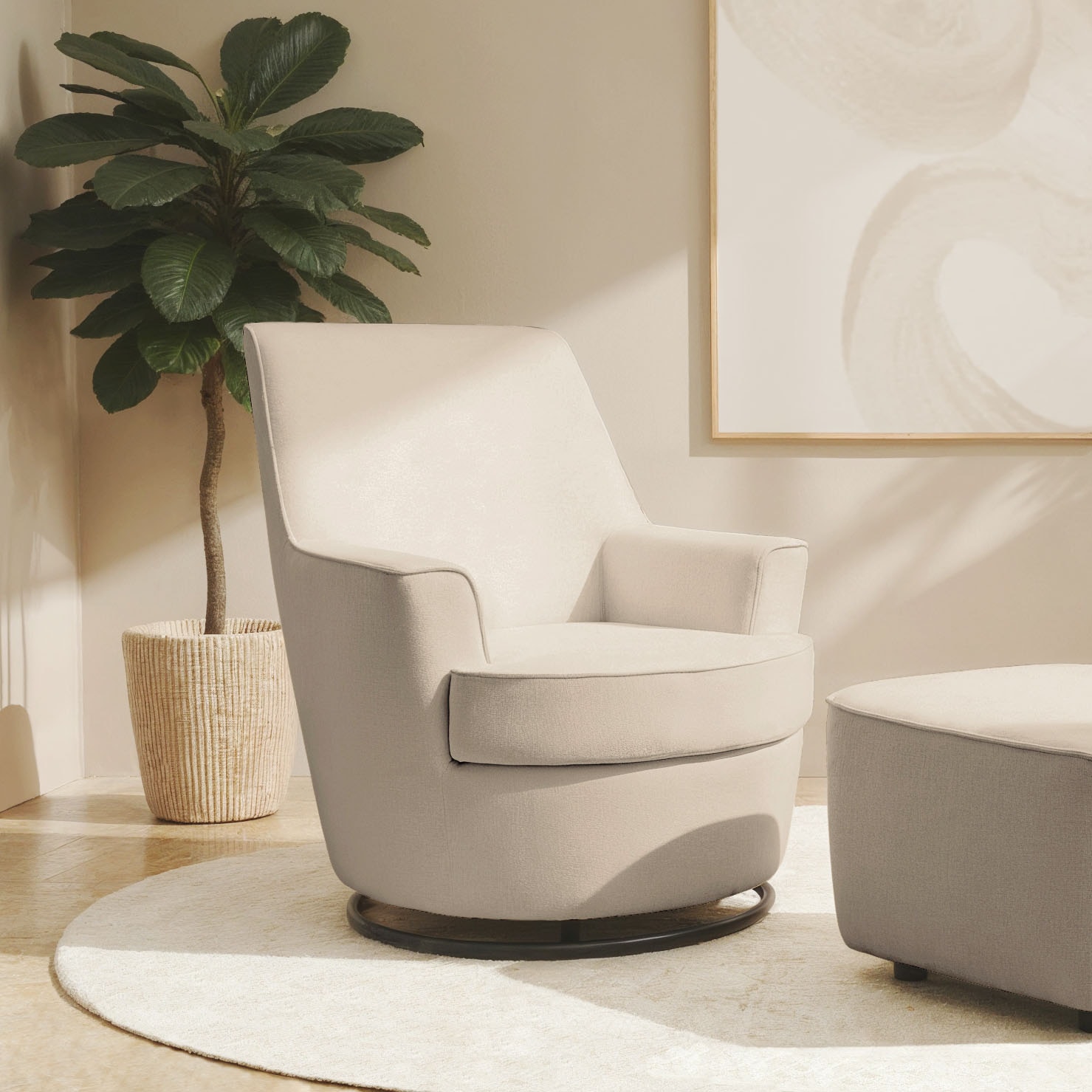 Drehsessel INOSIGN "HETTY, Drehsessel mit Wippfunktion, Lese-Sessel in Cord und Microfaser", beige, B:78cm H:93cm T:88cm, 100% Polyester, Sessel, mit Federkern, auch im Set mit passendem Hocker