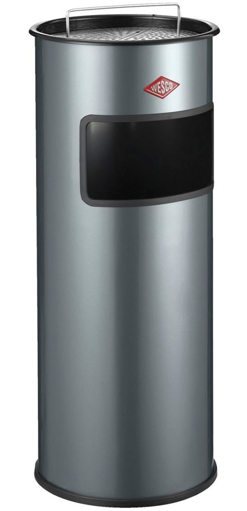 Aschenbecher WESCO, grau (graphit), B:27cm H:64cm T:27cm, Stahlblech, Mülleimer, Aschenbecher, Standascher mit Sieb, Stahlblech, 30 Liter