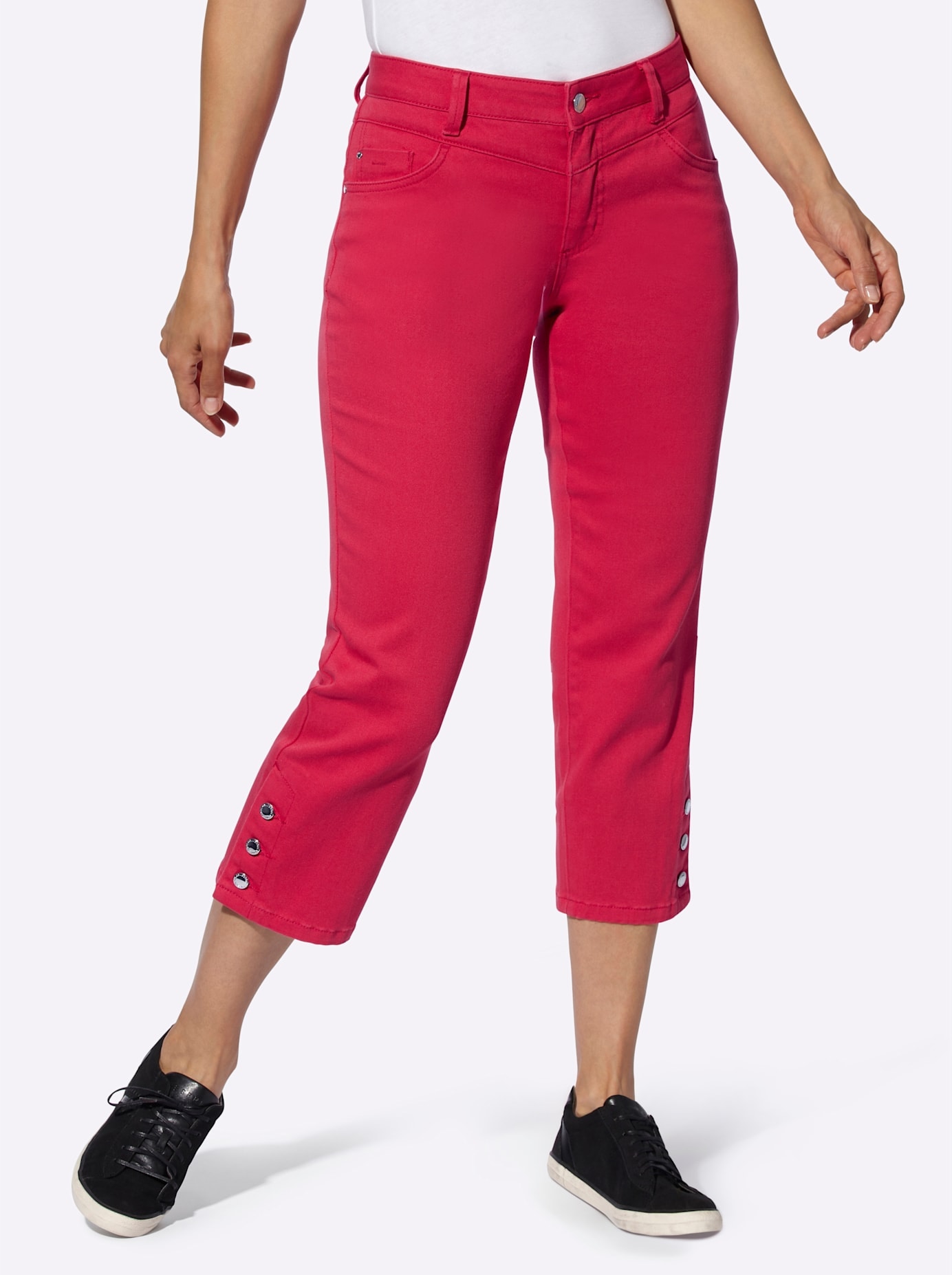 5-Pocket-Jeans CASUAL LOOKS, Damen, Gr. 19, Kurzgrößen, lila (erdbeere), 98% Baumwolle, 2% Elasthan, unifarben, 7/8-Länge, Jeans 5-Pocket-Jeans