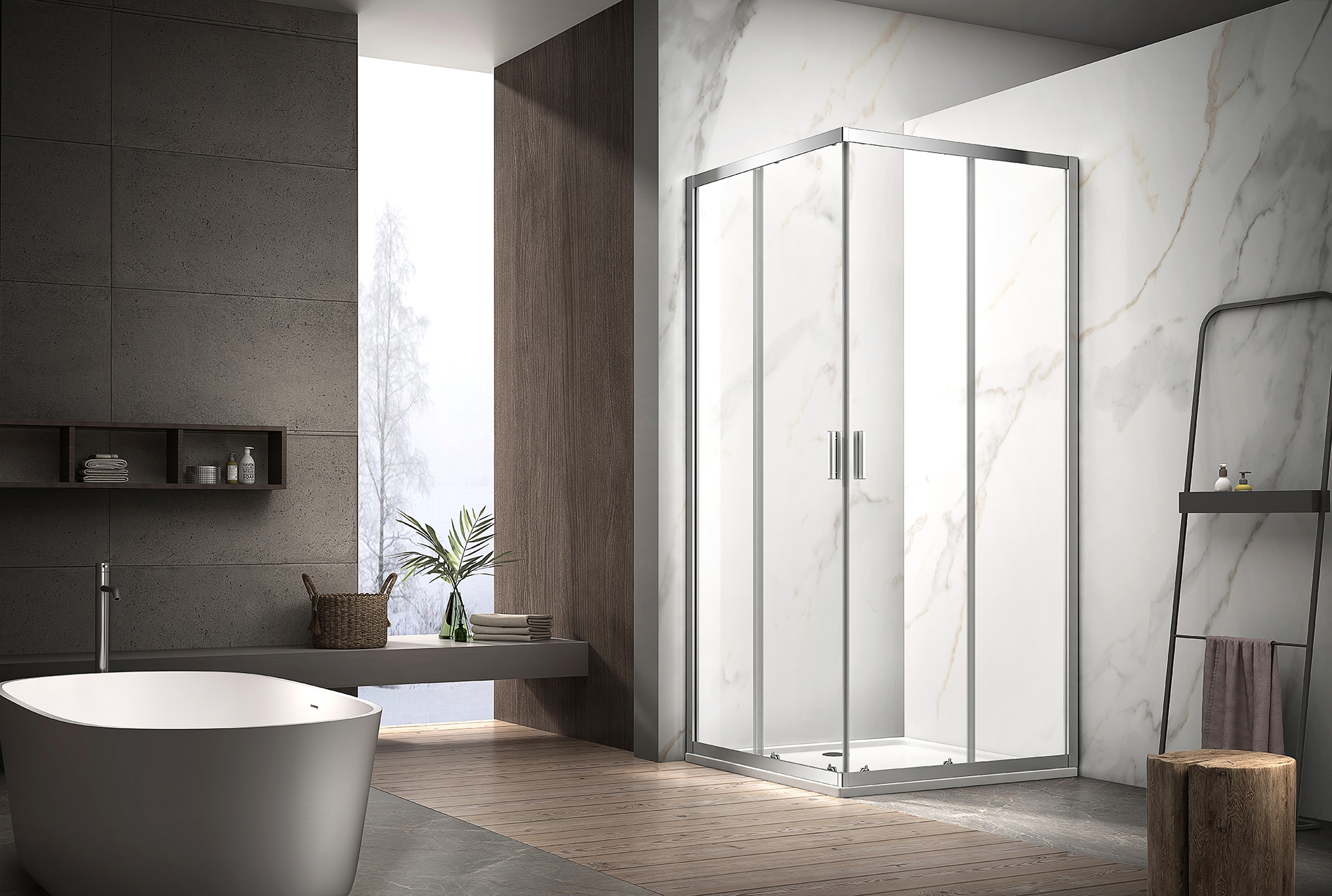 Eckdusche WELLTIME "New Summer", silber (chromfarben), B:90cm H:190cm T:90cm, Duschkabinen, Milchglas