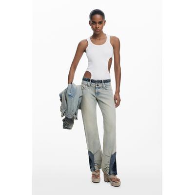 Combined denim pants