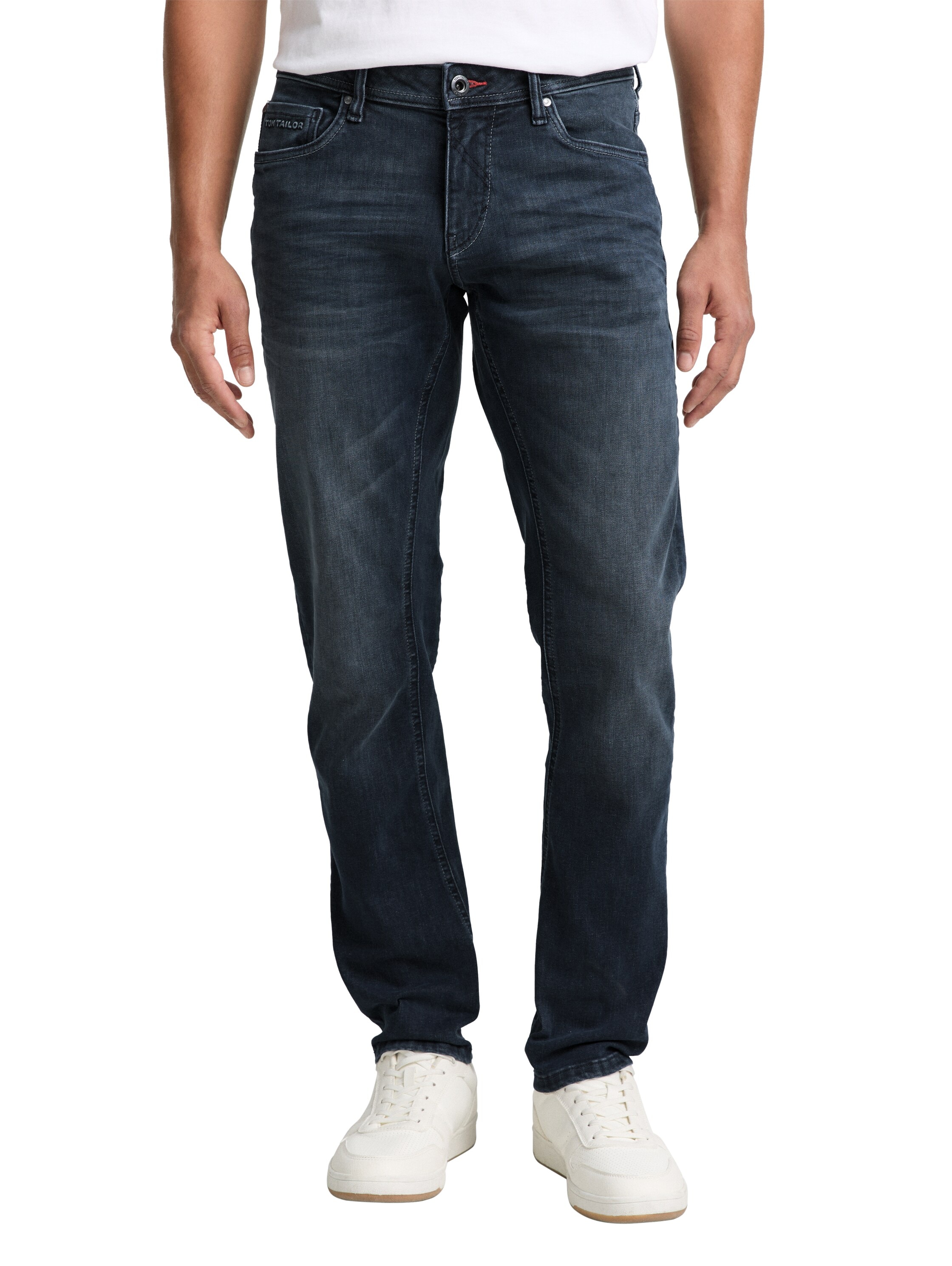 Tapered-fit-Jeans TOM TAILOR, Herren, Gr. 40, Länge 32, blau (blau schwarz32), Denim/Jeans, Obermaterial: 78% Baumwolle, 20% Polyester, 2% Elasthan, unifarben, regular fit knöchellang, Jeans