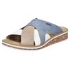Pantolette RIEKER, Damen, Gr. 38, blau, sanftes weiß, beige, Lederimitat, mehrfarbig, klassisch, Schuhe, Sommerschuh, Hausschuh, Strandschuh, Urlaubschuh mit Stretcheinsatz