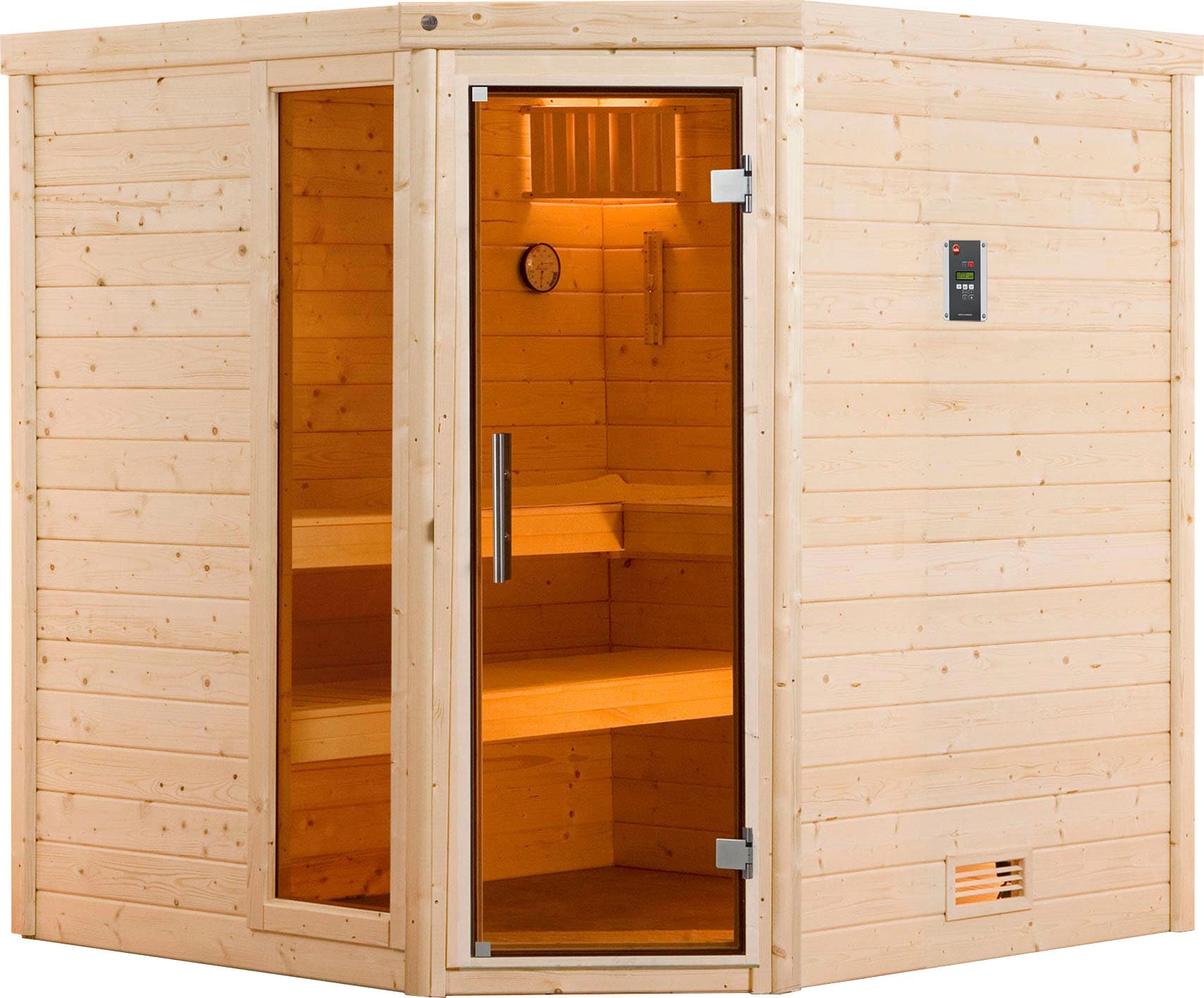 Sauna WEKA "Turku", beige (natur), Bio-Ofen, externe Steuerung, 7,5 kW, Saunen, 7,5 kW Bio-Ofen mit digitaler Steuerung