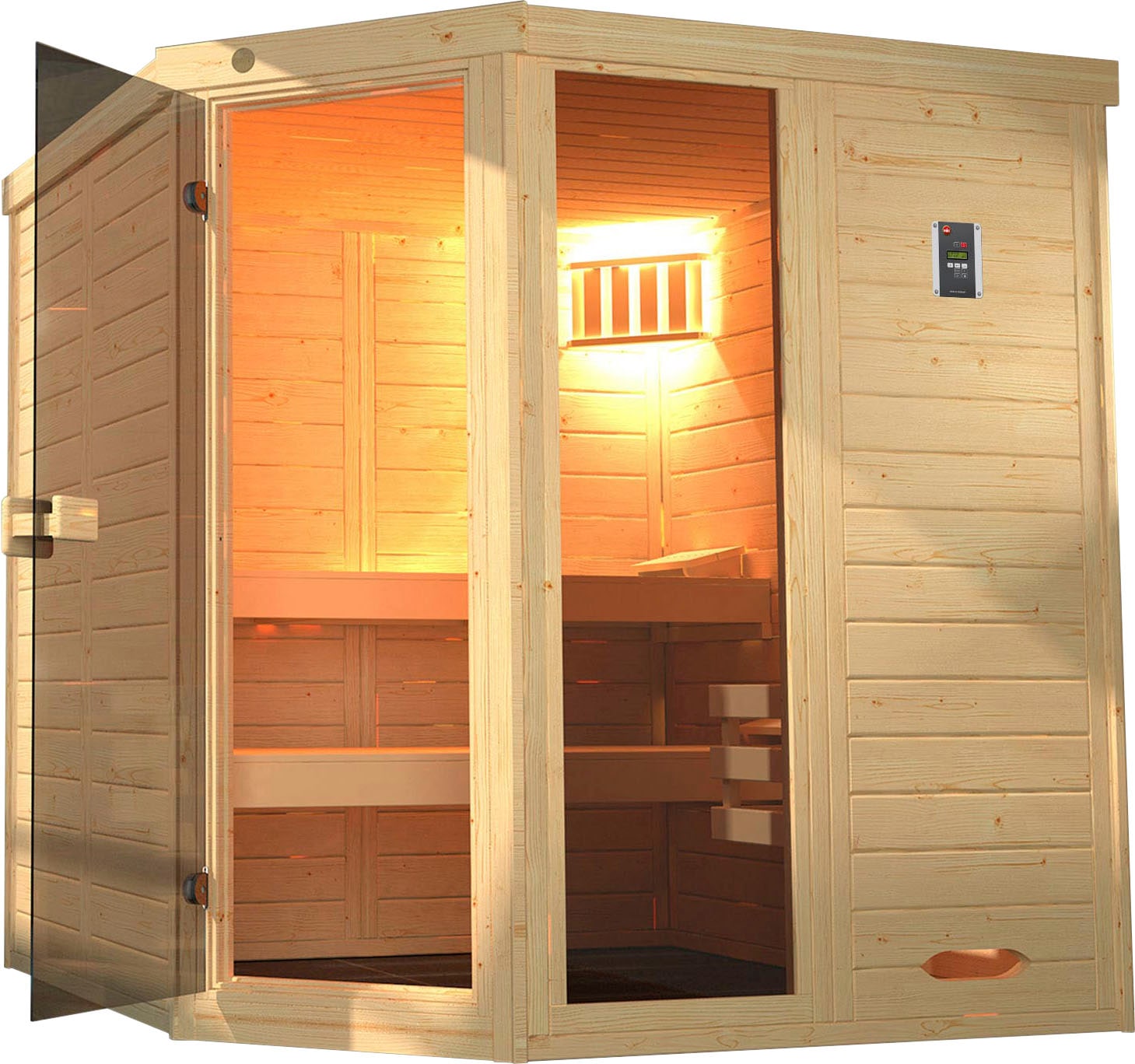 Sauna WEKA "Laukkala", beige (natur), Bio-Ofen, externe Steuerung, 7,5 kW, Saunen, 7,5 kW Bio-Ofen mit digitaler Steuerung Image