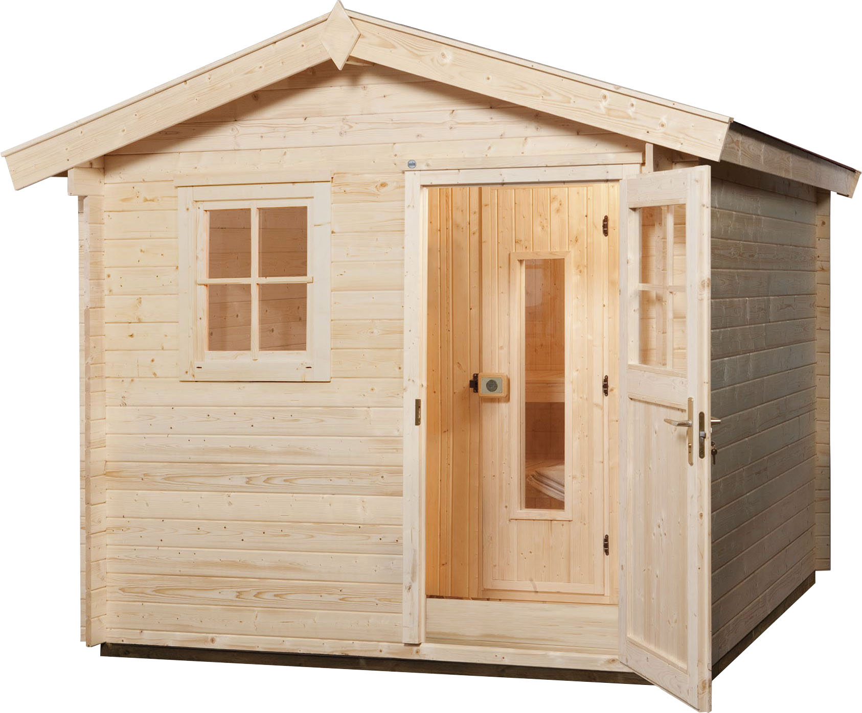 Saunahaus WEKA "Mikkeli", beige (natur), Saunaofen, externe Steuerung, 7,5 kW, Saunen, 7,5 kW-Ofen mit digitaler Steuerung