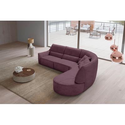 Ecksofa EGOITALIANO "Puffy, extravagant & edel, Retro Designsofa, hoher Sitzkomfort, L-Form", lila (plum), B:330cm H:88cm T:205cm, Sofas, mit Ottomane, wahlweise mit und ohne elektrischer Relaxfunktion Image