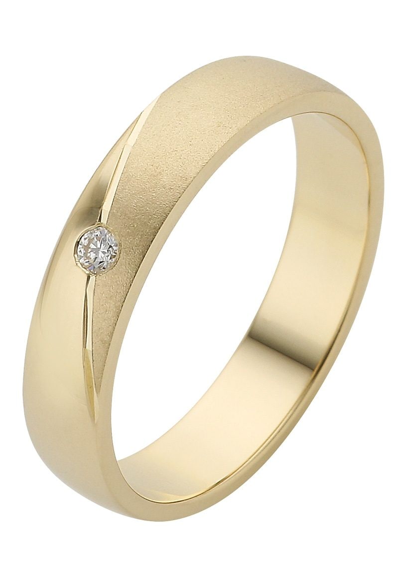 Trauring FIRETTI "Schmuck Geschenk Gold 375 Hochzeit Ehering Trauring "LIEBE" Gr. 16,5, gold (gelbgoldfarben), Fingerringe, 16,5, 0,03 SI = kleine Einschlüsse mit Brillant, Gelbgold 375, 4mm, Made in Germany, wahlweise mit oder ohne Brillant Image