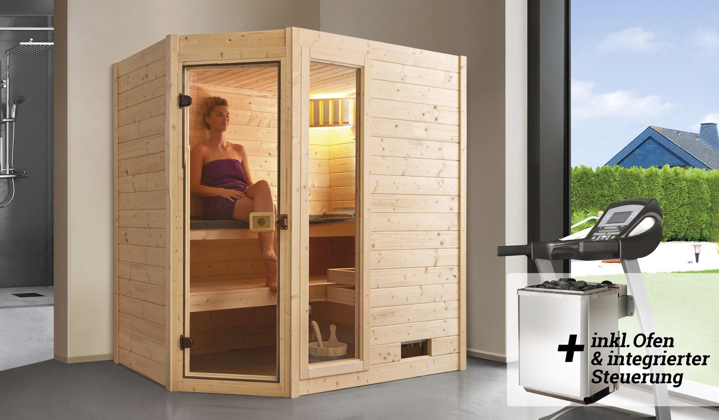 Sauna WEKA "Valida", beige (natur), Saunaofen, integrierte Steuerung, 5,4 kW, Saunen, 5,4 kW-Ofen mit integrierter Steuerung