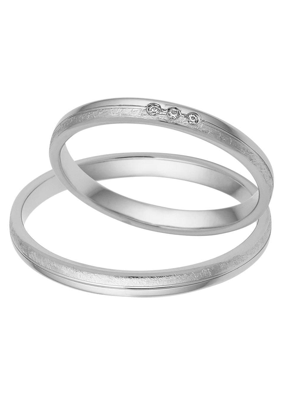 Trauring FIRETTI "Schmuck Geschenk Gold 375 Hochzeit Ehering "LIEBE" Gr. 62, weiß (weißgoldfarben), Fingerringe, 62, 0,02 SI = kleine Einschlüsse mit Brillanten, Weißgold 375, 2,5mm, Made in Germany, wahlweise mit oder ohne Brillanten Image