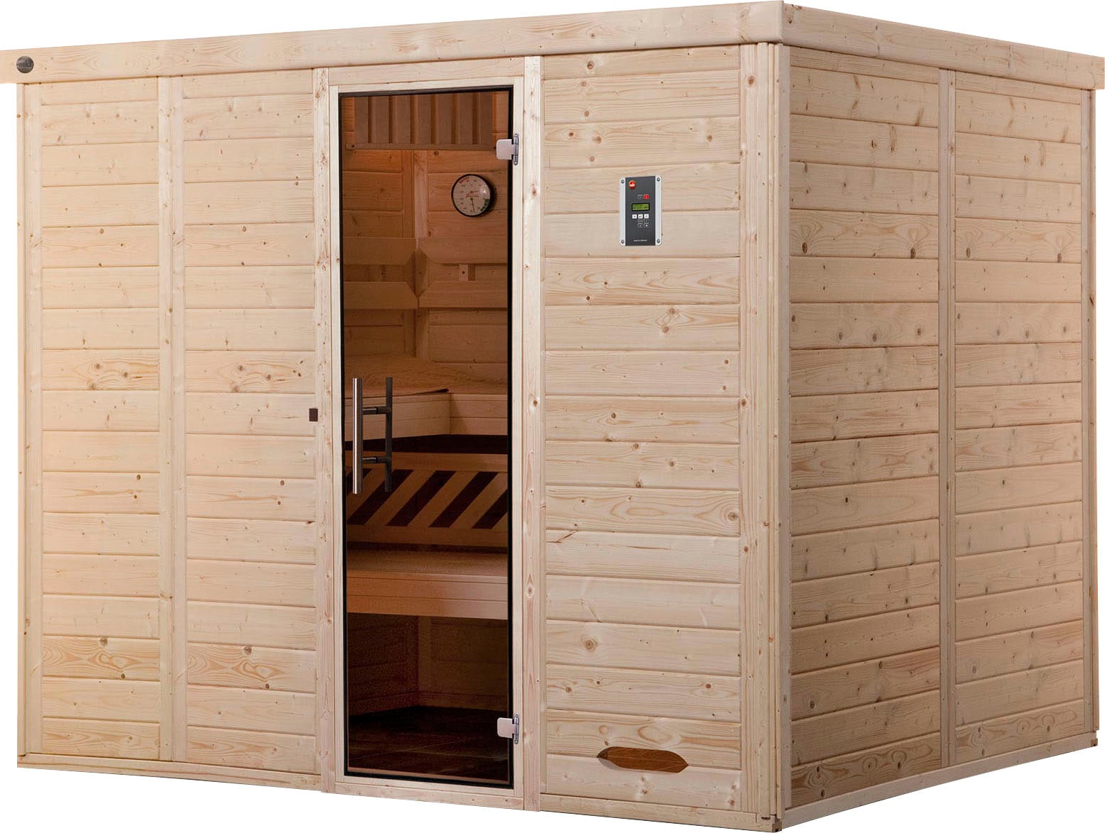 Sauna WEKA "Kemi", beige (natur), Bio-Ofen, externe Steuerung, 7,5 kW, Saunen, 7,5 kW Bio-Ofen mit digitaler Steuerung