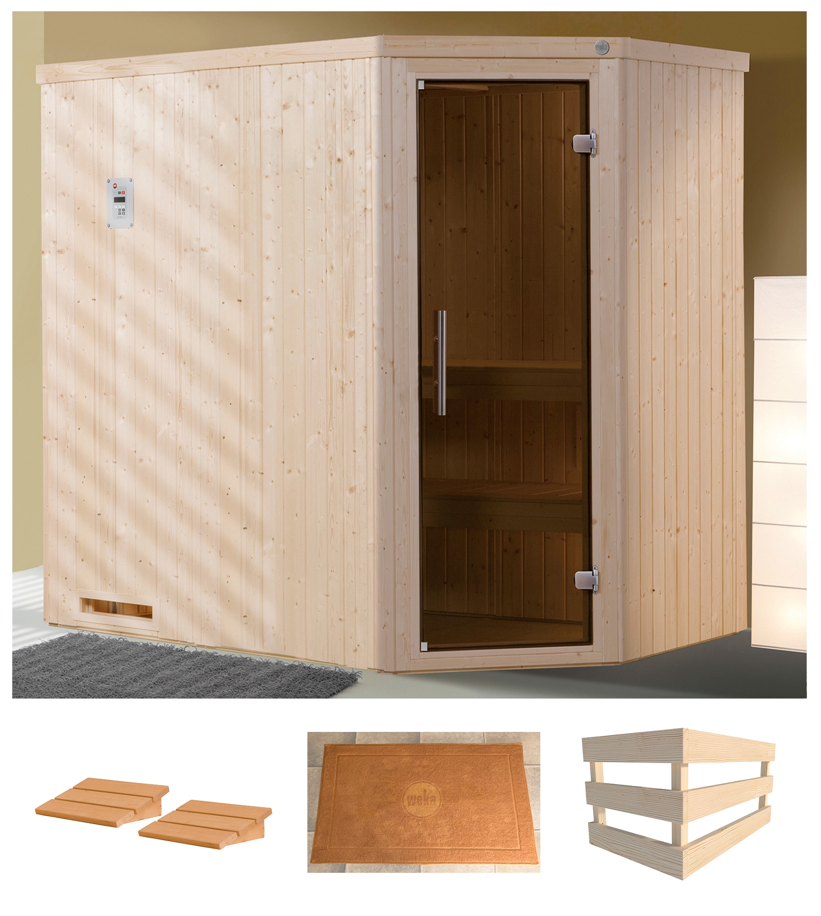 Sauna WEKA "Varberg 1", beige (natur), ohne Ofen, (ohne Ofen), Saunen, ohne Ofen Image