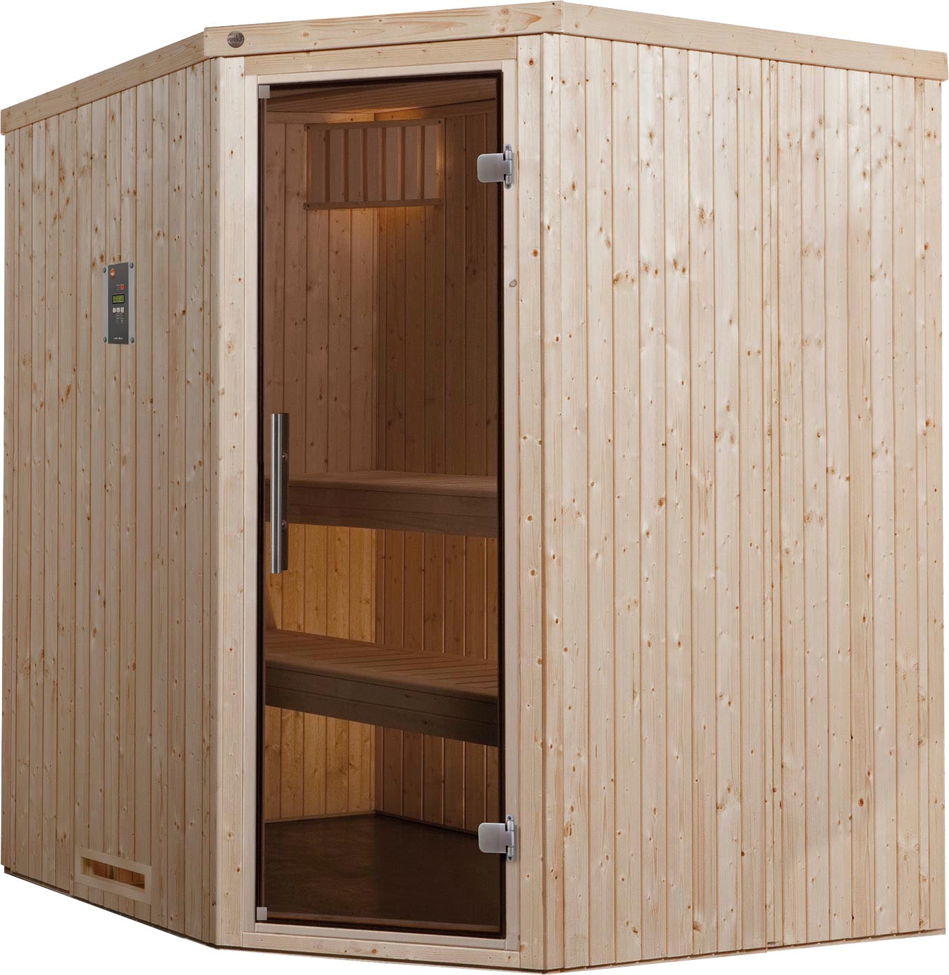 Sauna WEKA "Varberg", beige (natur), Bio-Ofen, externe Steuerung, 7,5 kW, Saunen, 7,5 kW Bio-Ofen mit digitaler Steuerung