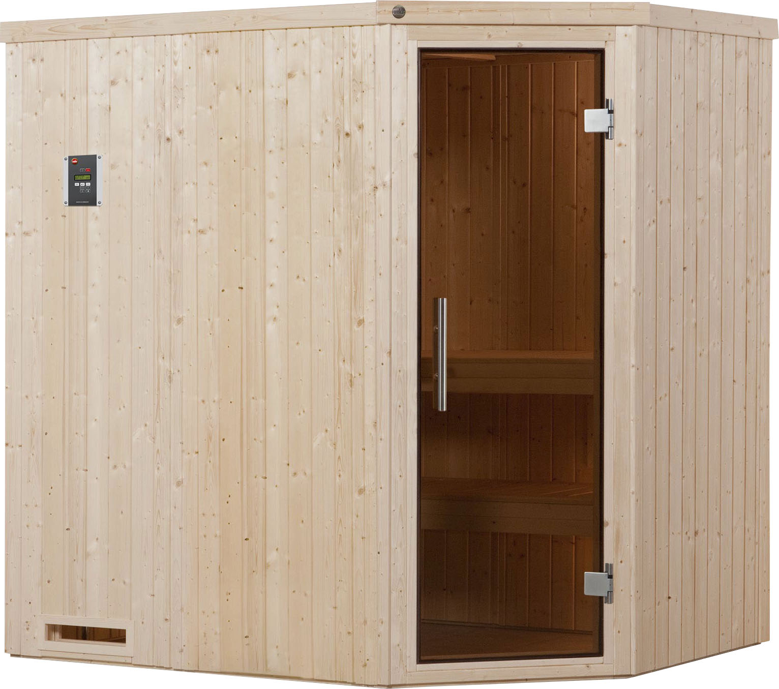 Sauna WEKA "Varberg", beige (natur), Bio-Ofen, externe Steuerung, 7,5 kW, Saunen, 7,5 kW Bio-Ofen mit digitaler Steuerung
