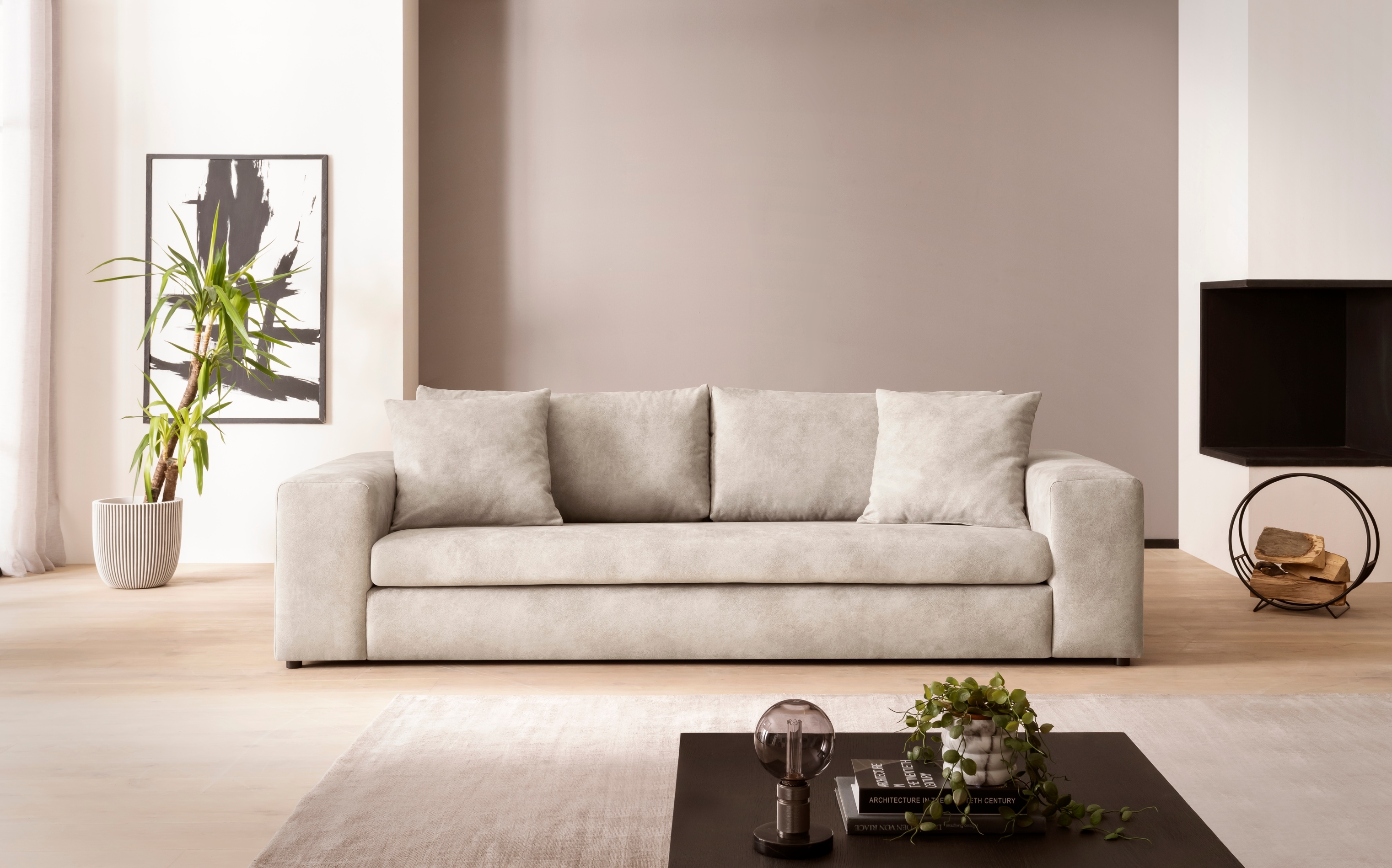 3-Sitzer HOME AFFAIRE "SLEETLAND XXL in Samtvelours oder Vintage-Leder-Optik", grau (hellgrau), B:270cm H:72cm T:113cm, Sofas, besonders groß und bequem