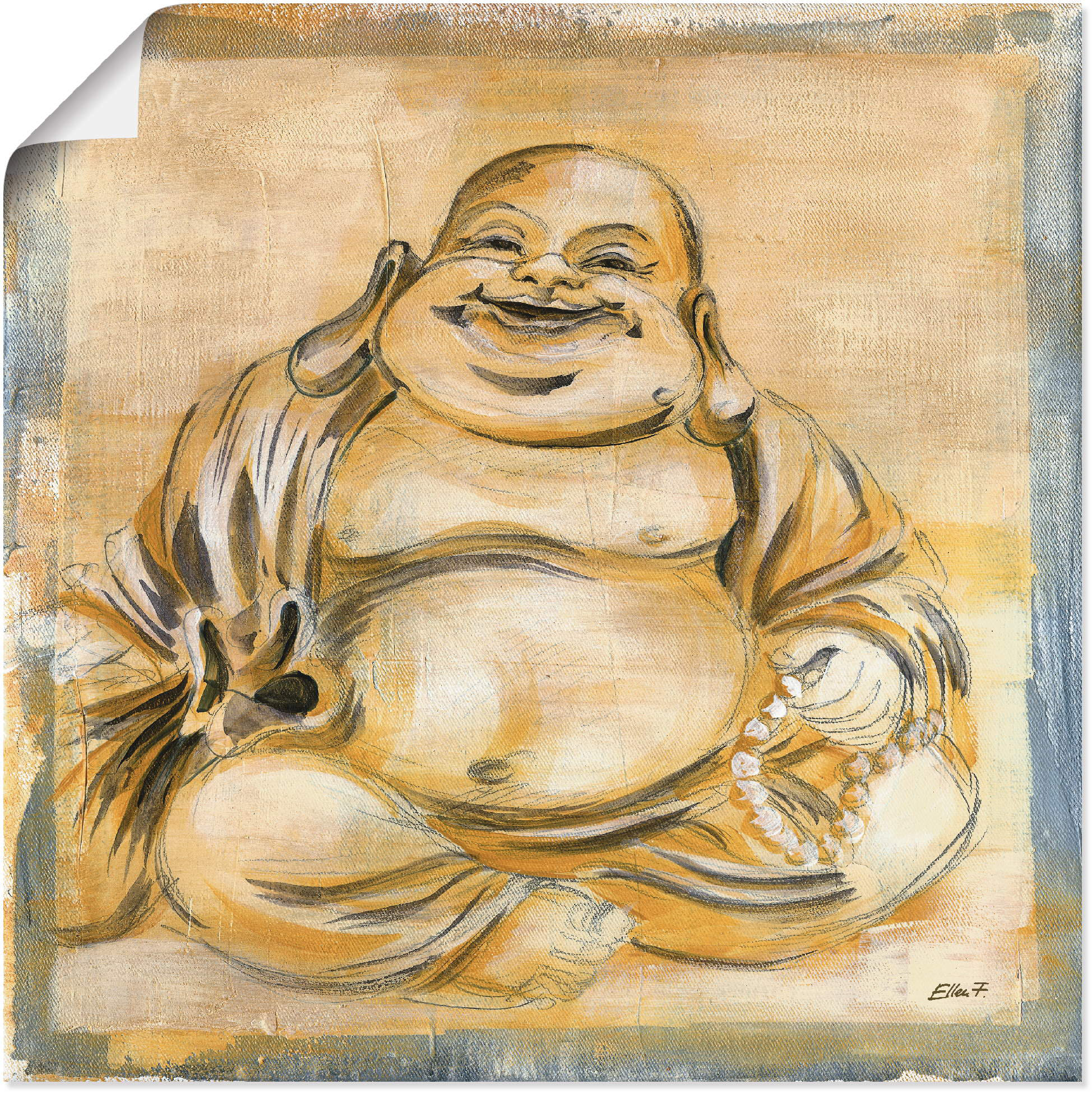 Wandbild ARTLAND "Fröhlicher Buddha I", beige (farbe bild(er): naturfarben), B:30cm H:30cm, Papier, Bilder, als Leinwandbild, Poster, Wandaufkleber in verschied. Größen Image