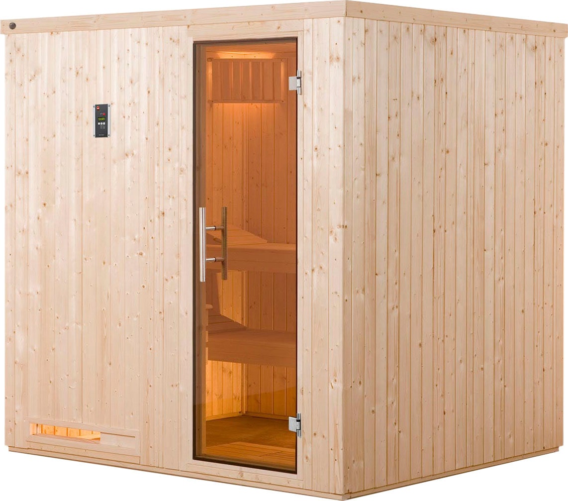 Sauna WEKA "Halmstad", beige (natur), Bio-Ofen, externe Steuerung, 7,5 kW, Saunen, 7,5 kW Bio-Ofen mit digitaler Steuerung
