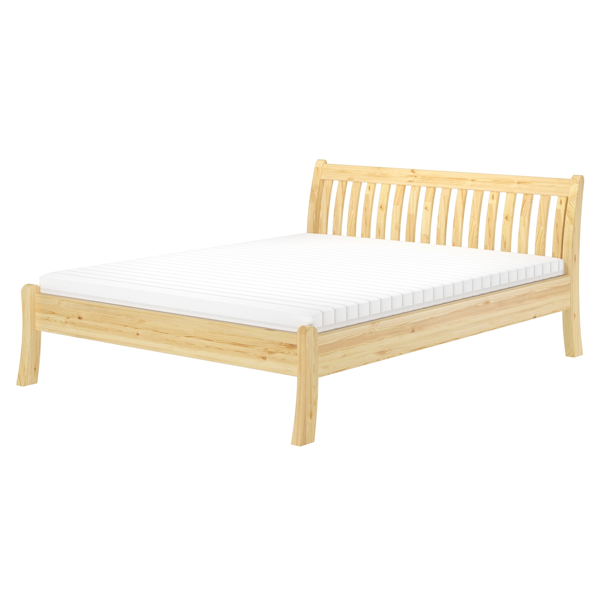 Erst-Holz Stilvolles Doppelbett 180x200 cm Kiefer massiv Bauart geschwungen Zubehör wählbar V-60.61-18 Rollrost und Matratze inkl. Image