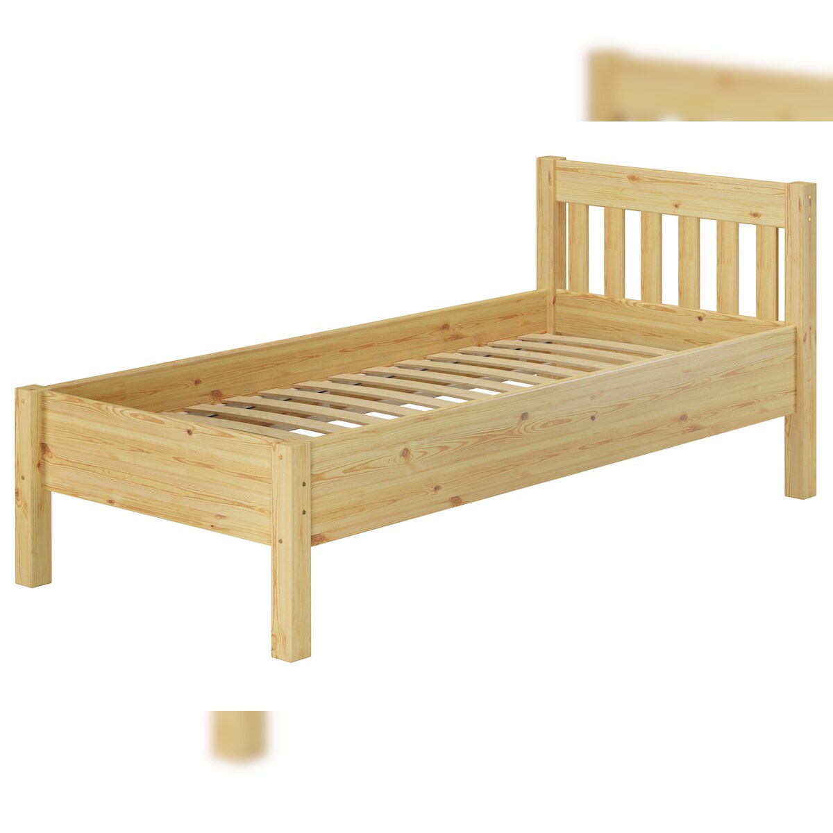 Erst-Holz Hohes Holzbett 90x200 Kiefer natur Seniorenbett Einzelbett Zubehör wählbar V-60.55-09 Federleisten Image