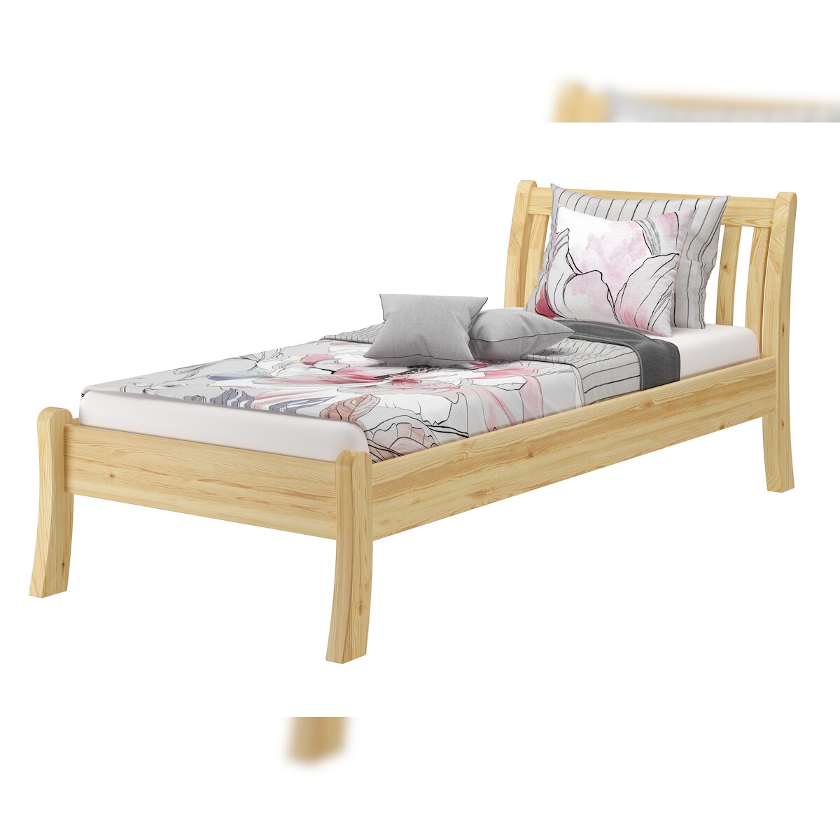 Erst-Holz Gästebett Einzelbett Echtholzbett 90x200 hohe Sitzkante Kiefer massiv wählbares Zubehör V-60.61-09 ohne Zubehör Image
