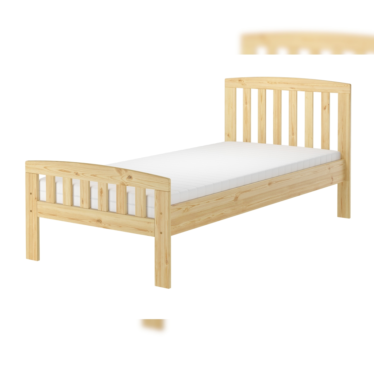 Erst-Holz Klassisches Kieferbett natur 90x200 Einzelbett Singlebett Massivholzbett Zubehör wählbar V-60.57-09 Rollrost und Matratze inkl. Image