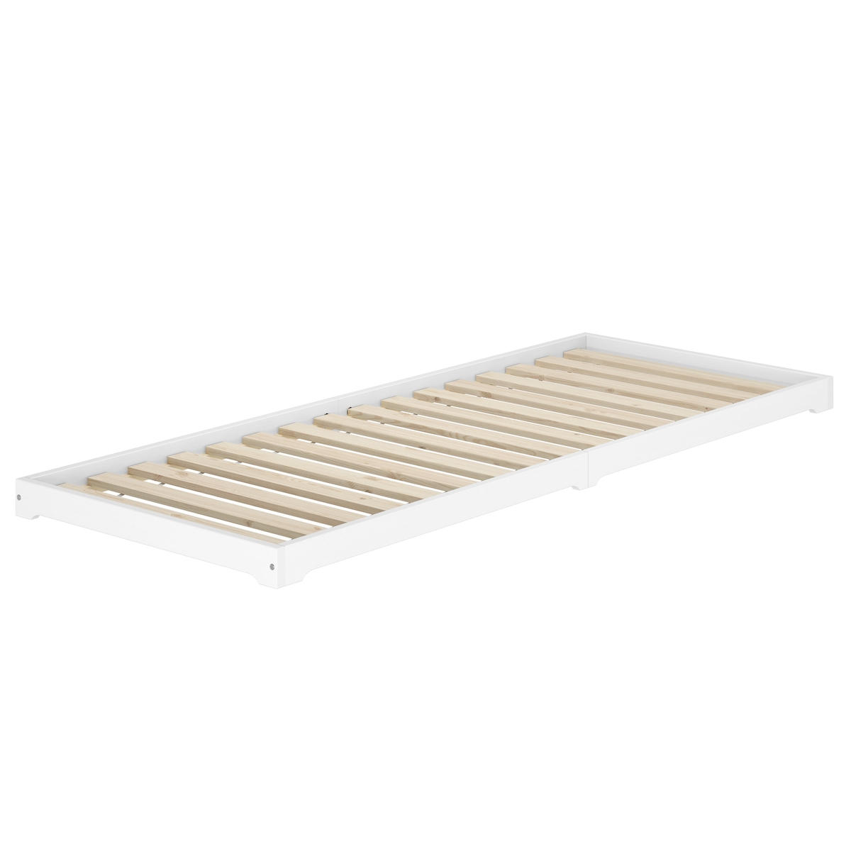 Erst-Holz Weißes Massivholzbett extra niedrig in Überlänge 100x220 Kiefer V-60.47W-10-220 Rollrost inkl. Image