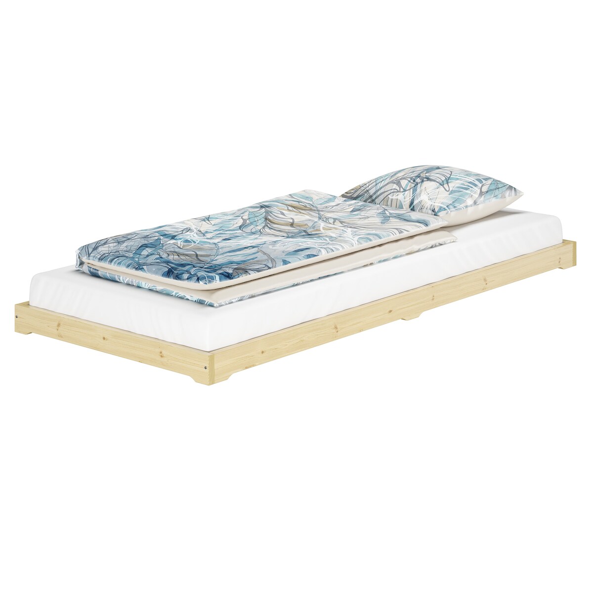 Erst-Holz Kleines Unterschiebbett Futon extra niedriges Holzbett 80x 180 cm Fichte Tanne geölt V-60.47-08-180 Rollrost und Matratze inkl. Image