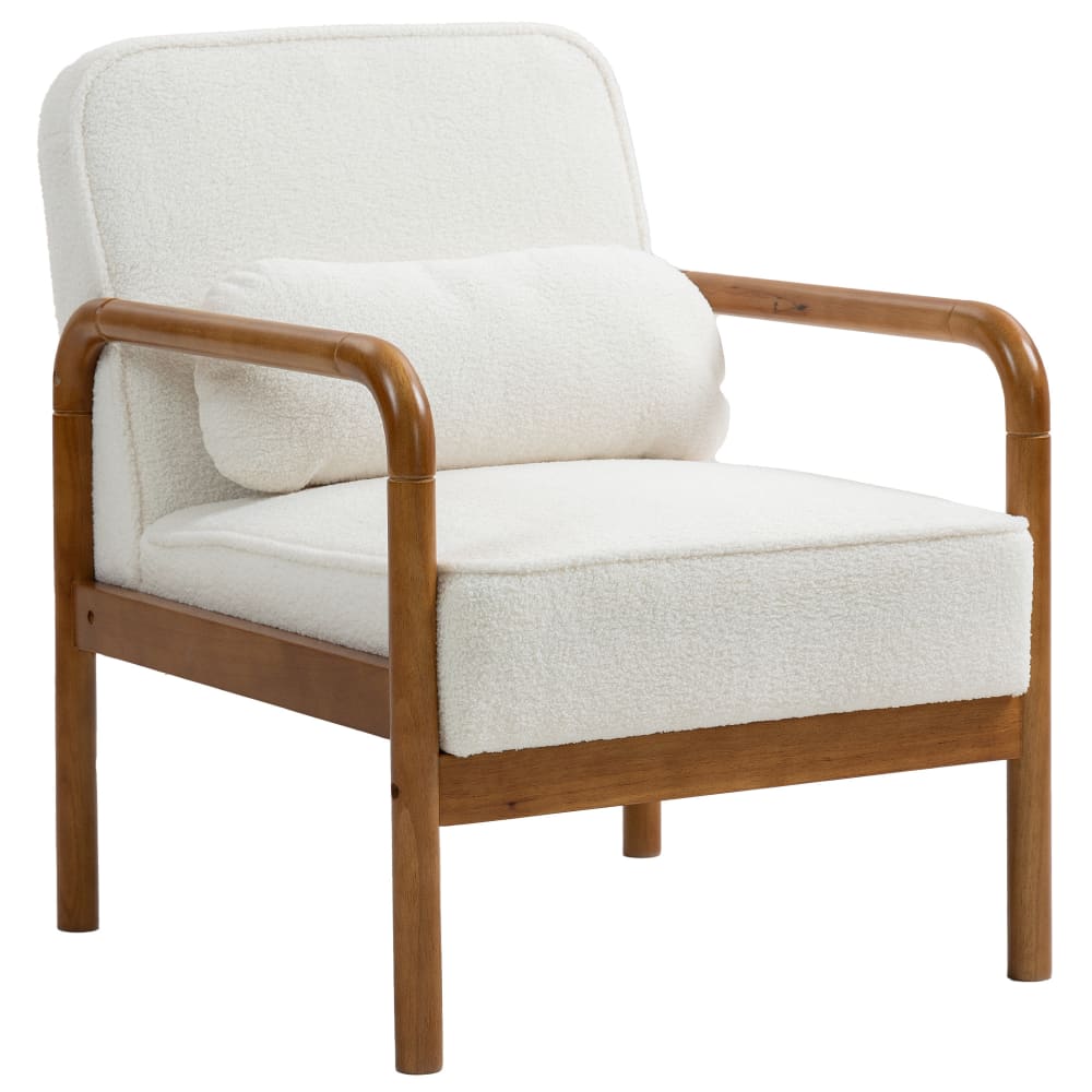 Fauteuil de salon moderne avec coussin tissu bouclette blanc