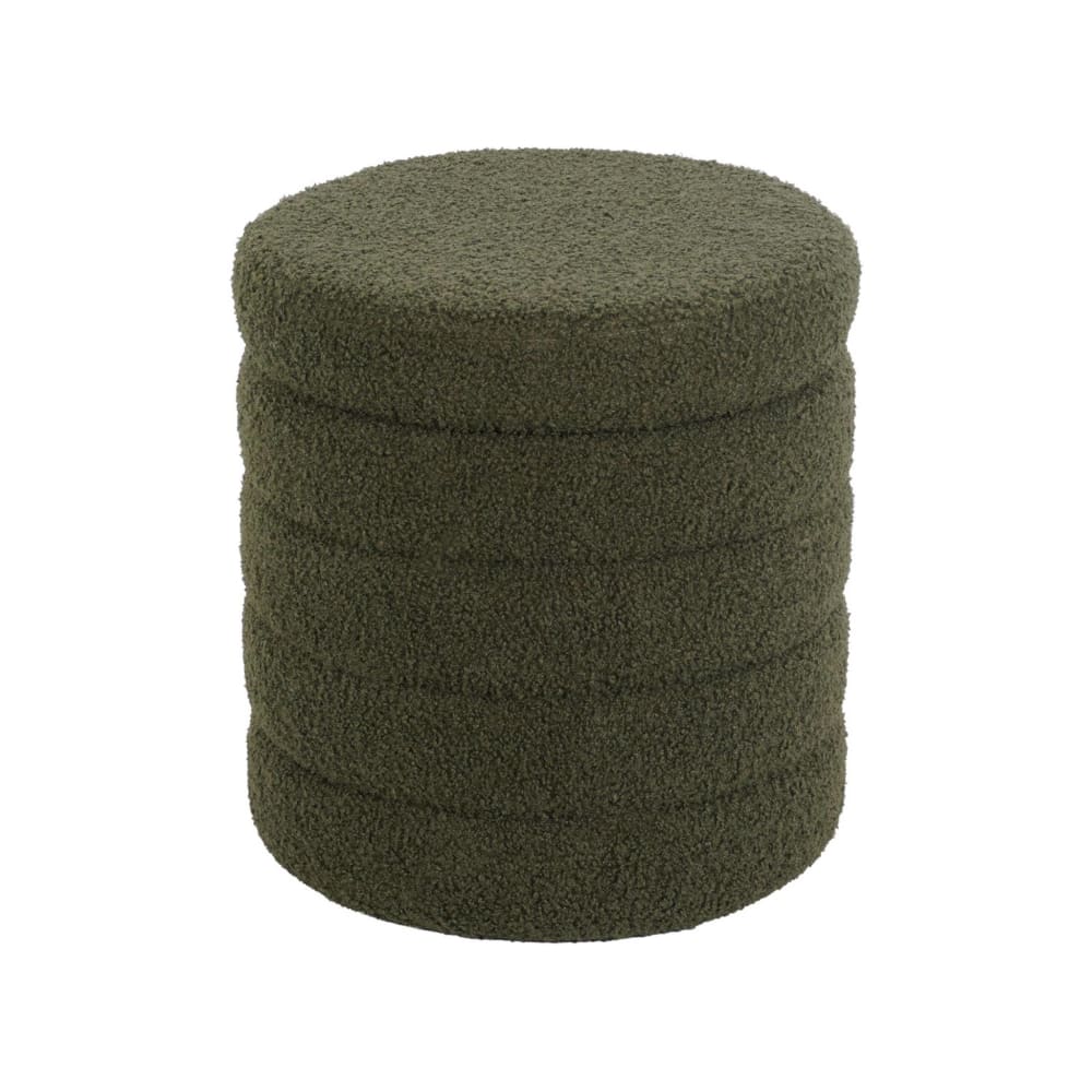 Tabouret coffre rangement en bouclettes kaki