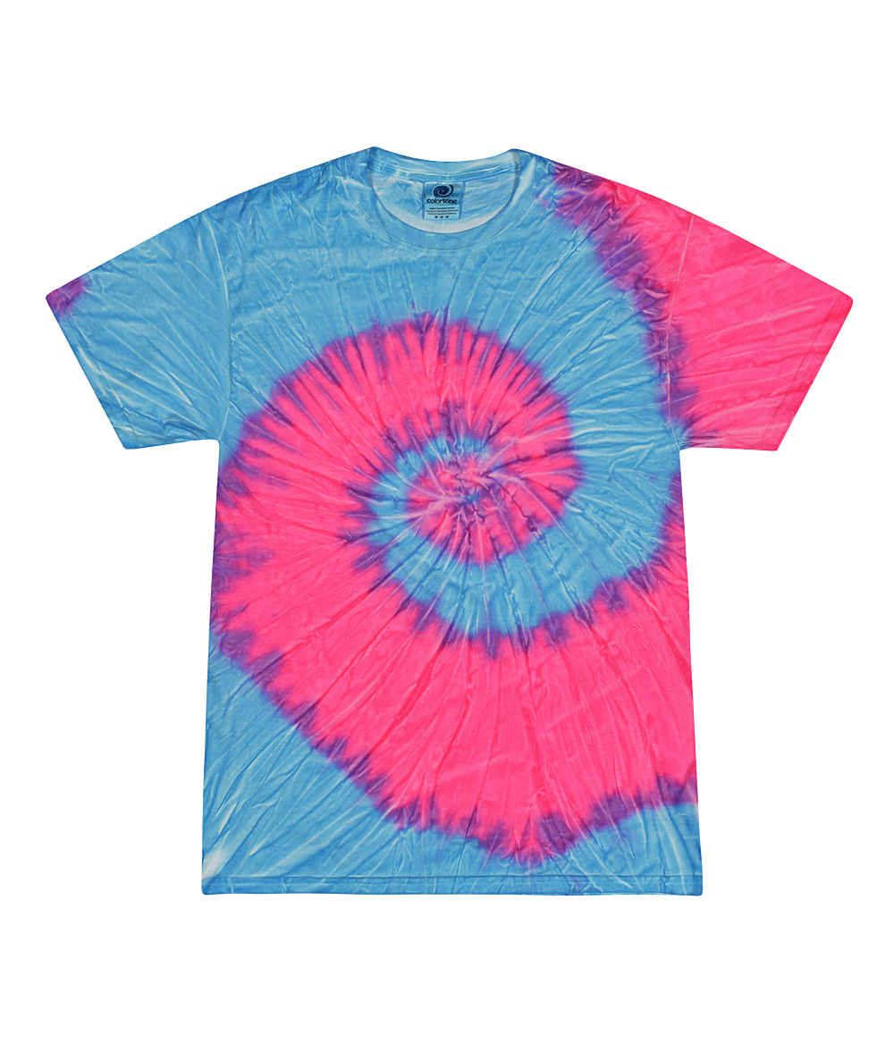 Tie-Dye CD100Y Youth Tie Dye Top in Fluorescent Blue/Pink size Large | Cotton