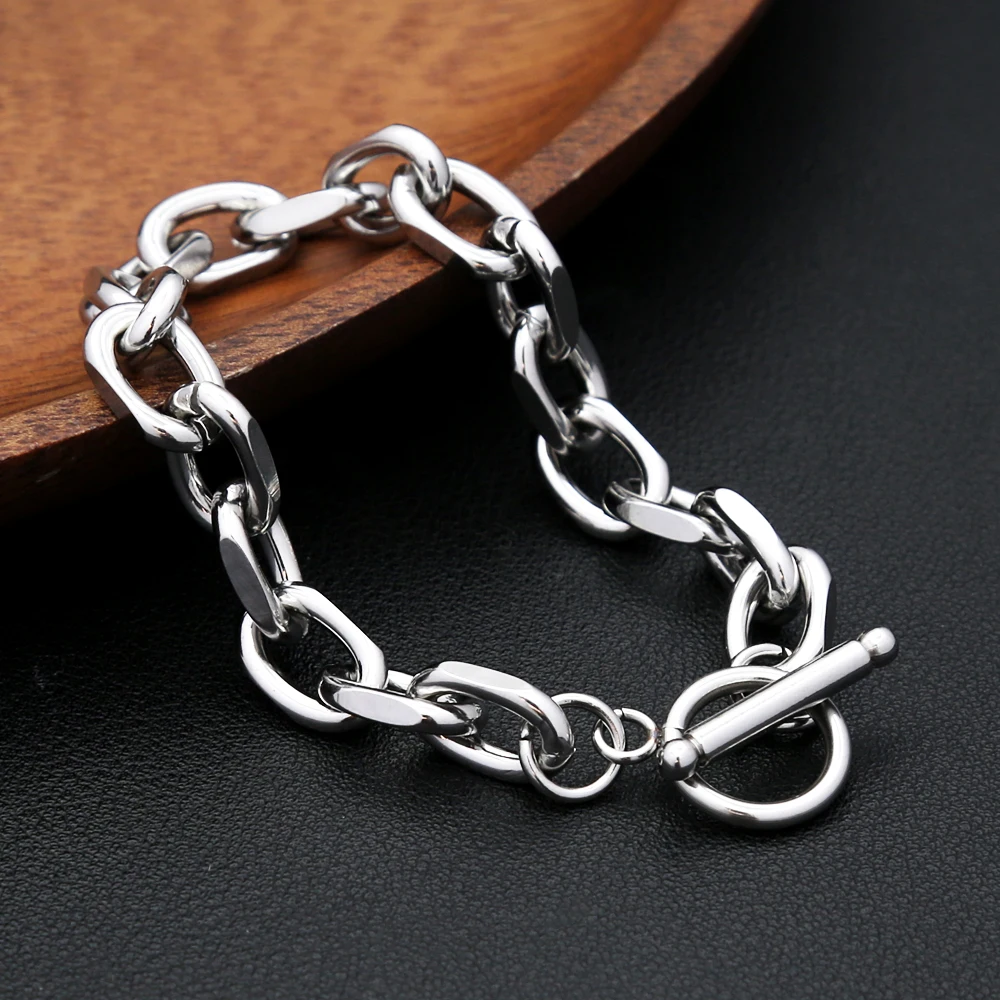 Mode Einfache 316L Edelstahl Armband Für Frauen Männer Hip Hop Punk Silber Farbe OT Schnalle Link Kette Armreifen Paar Schmuck