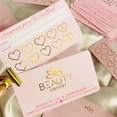 Custom Pink Loyalty Cards Foil golden for Beauty salon Business Thank You Cards and Credit Card with logo and QR Code Printable