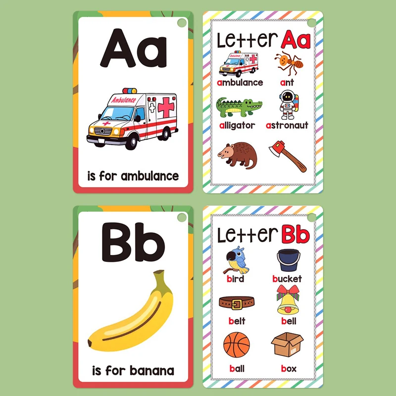 26 englische Alphabet-A-Z-Karten, 156 Wörter, Lernkarten für die Früherziehung von Kindern, Lernfarben, Tierbuchstaben, Lehrmittel Image