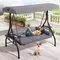 Outdoor Porch Swing with Canopy and Stand, 3 Person Patio Swing for Adults, Convertible 2 in 1 Porch Bed Swing with Cup Holder