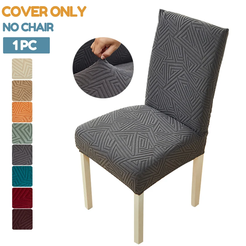 1Pc Jacquard Esszimmer Stuhl Abdeckung Elastische All Inclusive Stuhl Schonbezug Einfarbig Küche Sitz Abdeckung für Hotel Hochzeit Hause Image