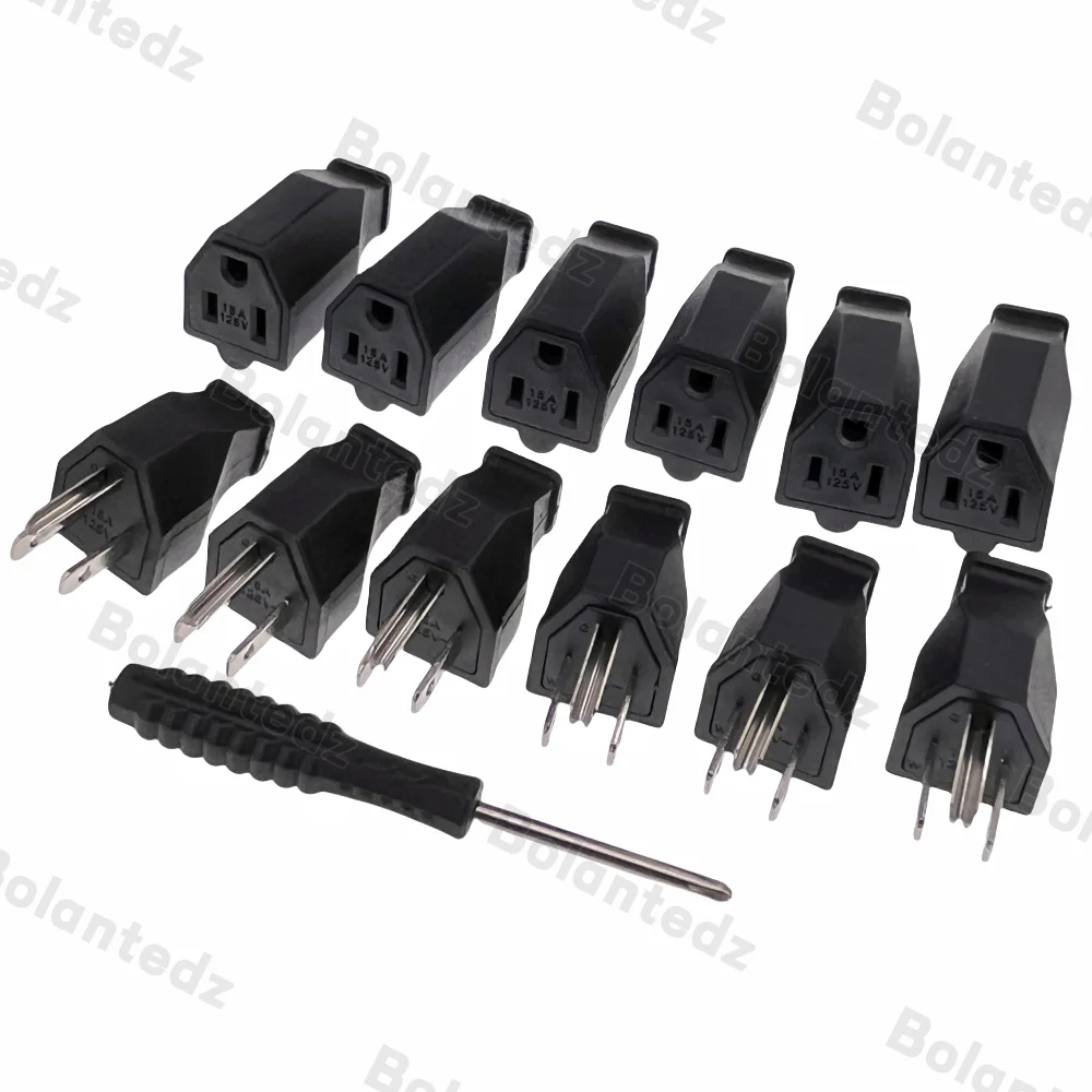 Bolantedz Schwarz Kupfer Amerikanischen Männlich Weiblich 3 Pins Netzstecker Elektrische AC 125 V 15A US Netzkabel Abnehmbare verdrahtung Steckdose Image