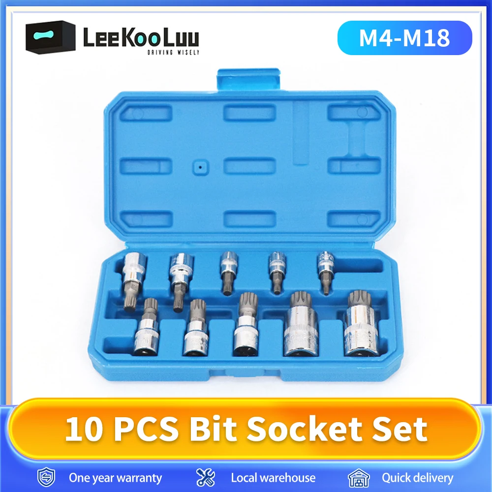 Set di bussole per punte con scanalature quadrate triple a 12 punti M4-M18 Kit di strumenti di riparazione per azionamento da 1/4" 3/8" 1/2" 10 pezzi