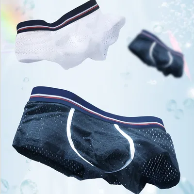 2 Stück Herren-Unterhosen aus Eisseide. Mesh-Boxershorts. Sommerliche, dünne und atmungsaktive U-förmige Bulge-Boxershorts für Herren. Sexy Unterwäsche Image